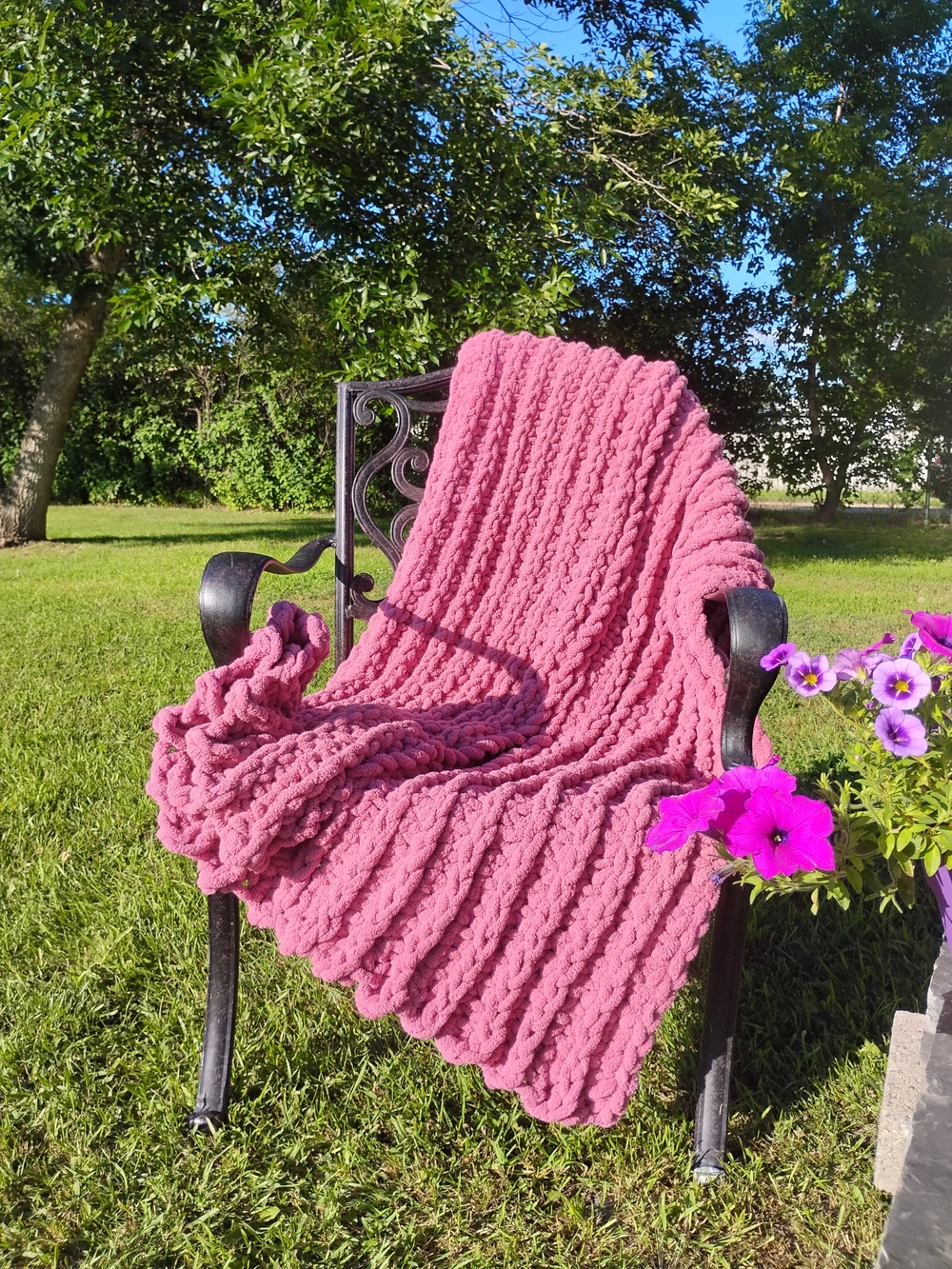 One-Of-A-Kind Cozy Throw 100% Hand- Crocheted